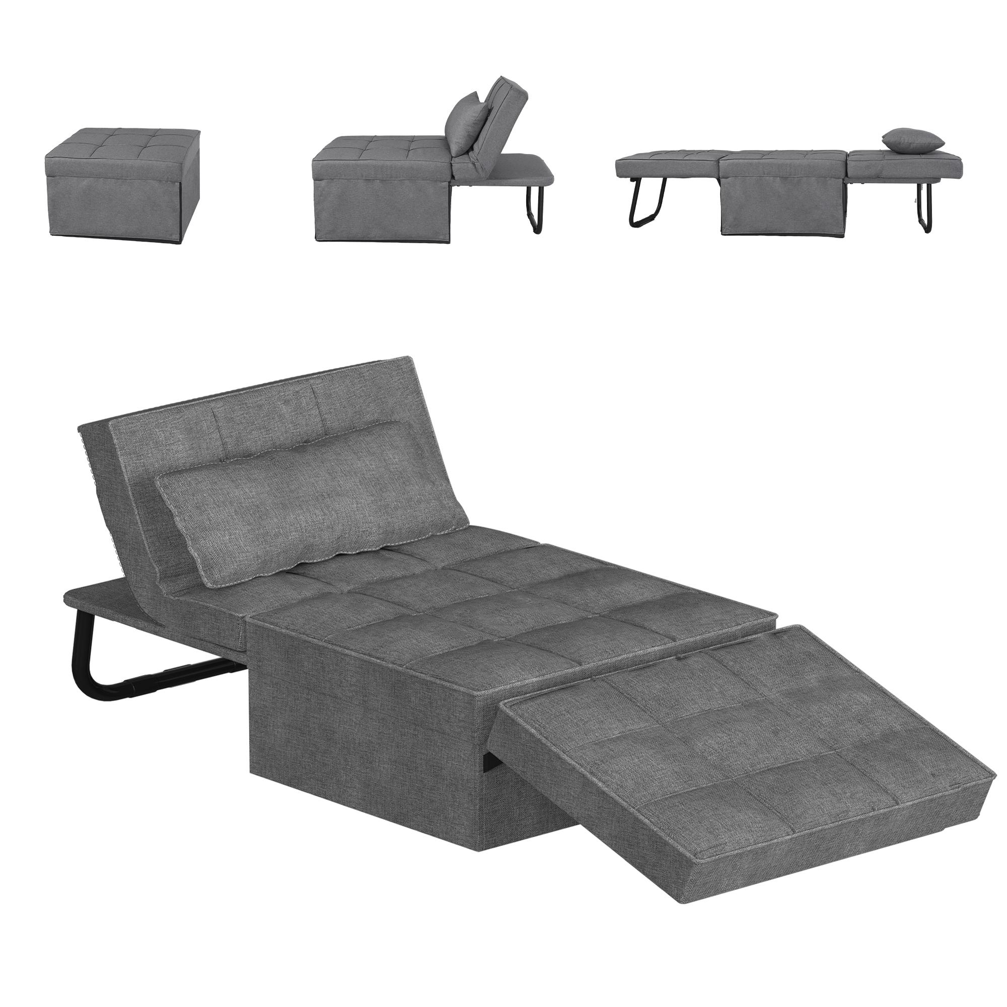 Sofá cama convertible con respaldo ajustable en 5 niveles, otomana tapizada multifuncional, sofá tapizado ajustable, muebles para sala de estar (gris, compatible con camas).